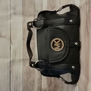 Michael Kors Black Leather Fulton Sachel Bag